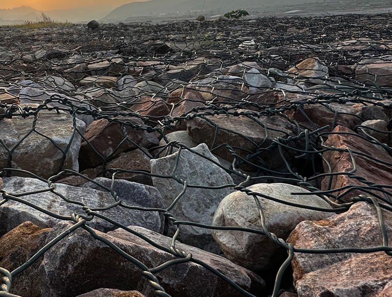 PVC Triple Twist Gabion Basket 60mm x 80mm mesh, 3.0mm wire, used for walls and erosion control.